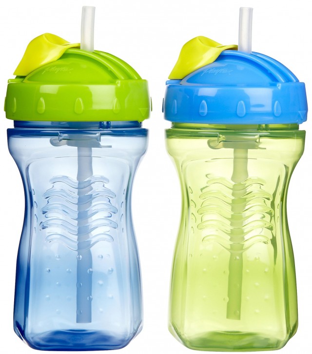 Bebamour Straw Sippy Cup Spill-Proof Baby Water Bottle with Straw for Toddlers Straw Bottle with Handles Blue, 240ml