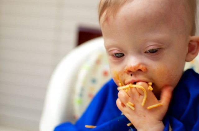 self-feeding-spaghetti-baby-child-down-syndrome 4