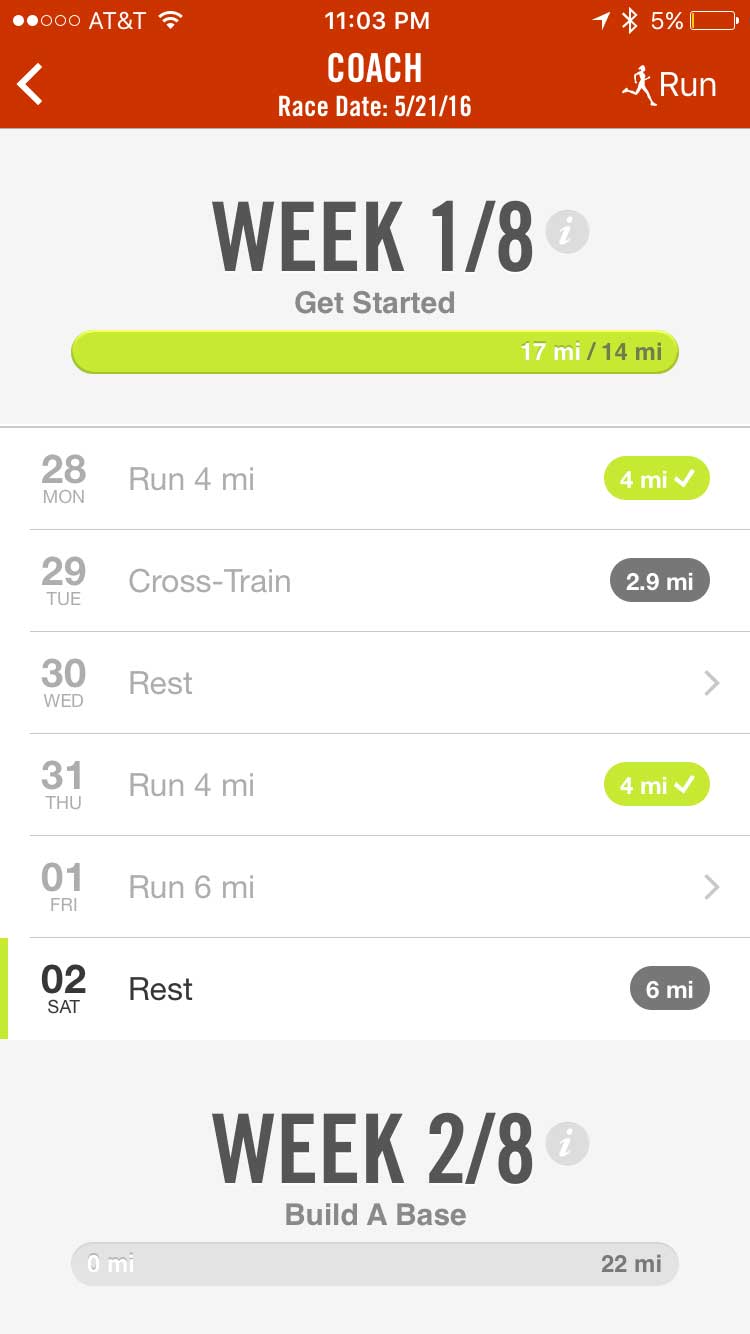 nike iPhone app marathon training week 1-pre-training