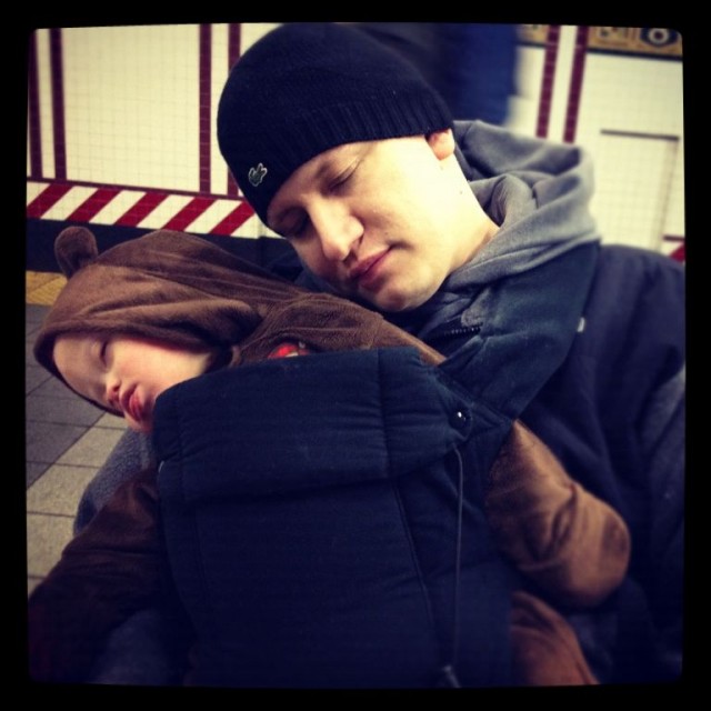 father-son-infant-sleeping-new-york-subway 2