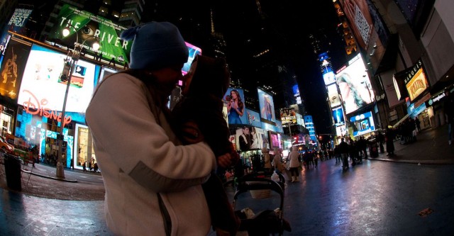 mommy mom and son baby eskimo kiss times square