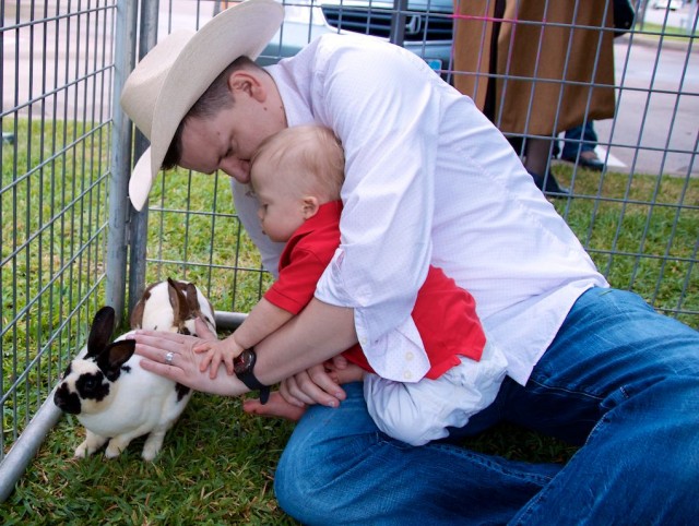 baby down syndrome petting rabbit