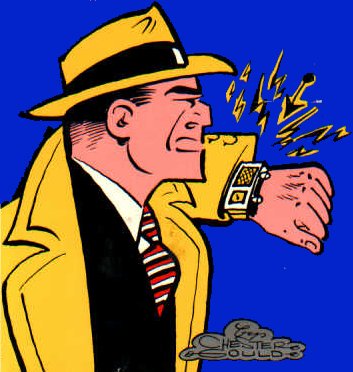 dick tracy wears watch hat and trenchcoat trench coat