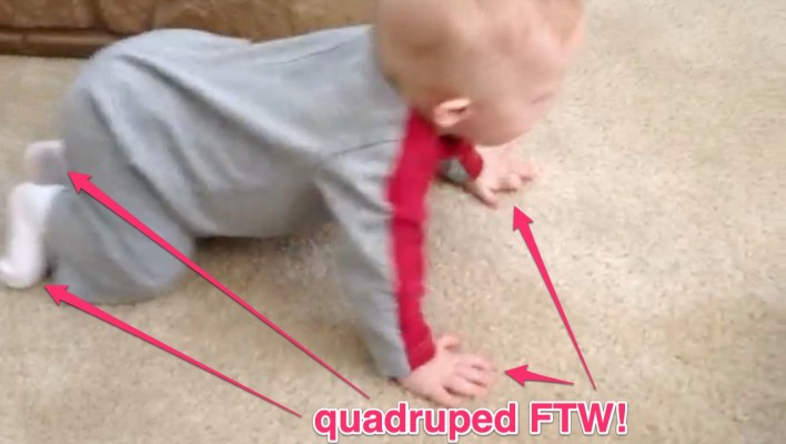 quadruped learning to crawl down syndrome baby