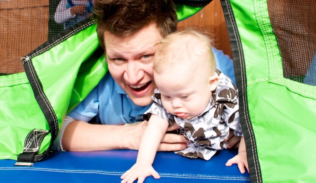 bounce house down syndrome birthday party father son