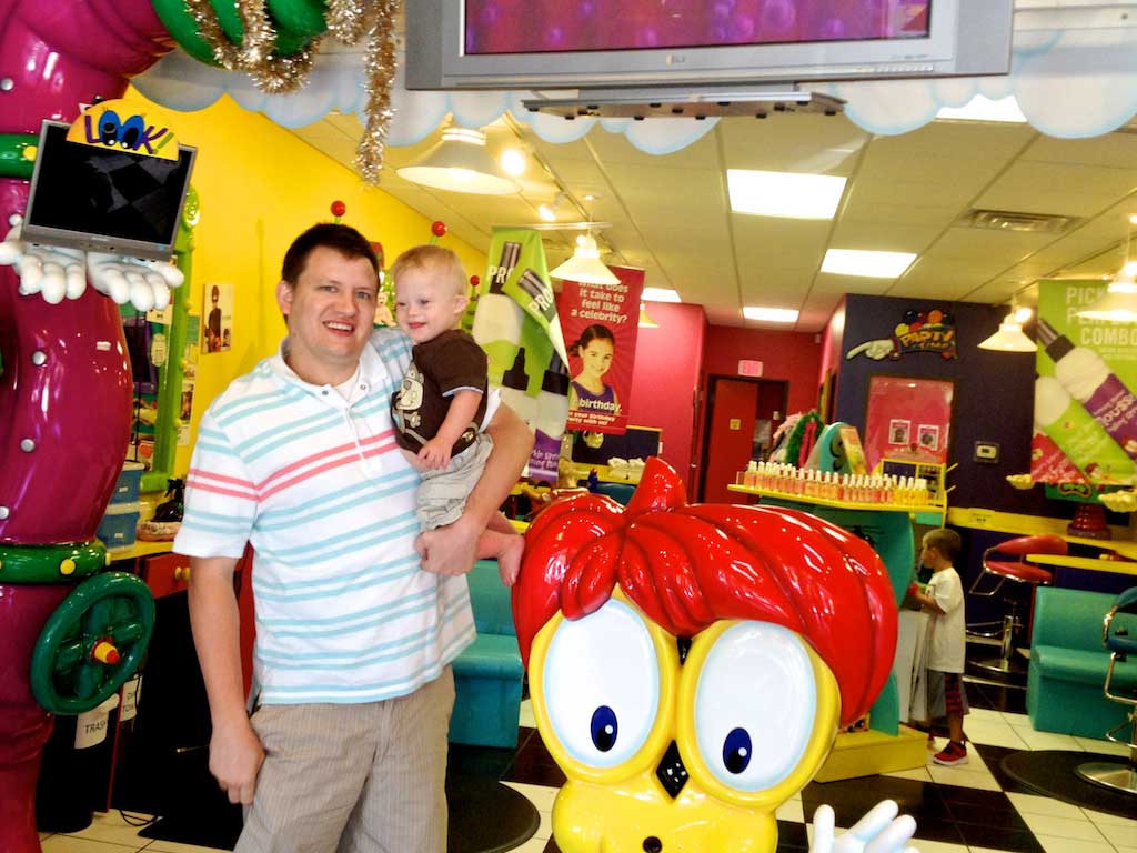 first haircut for my child with down syndrome with daddy