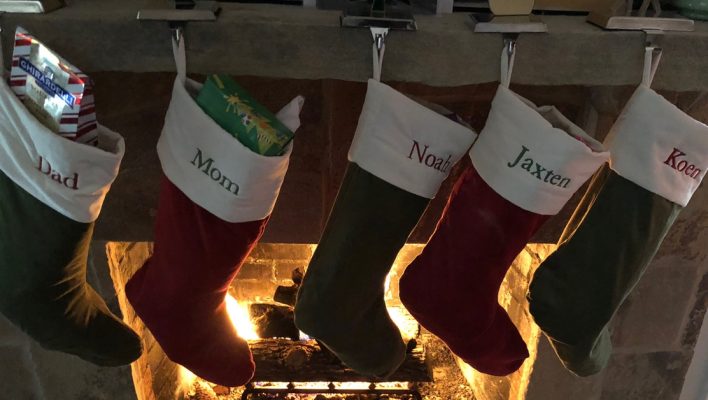 christmas 2017 special needs family stockings over fireplace