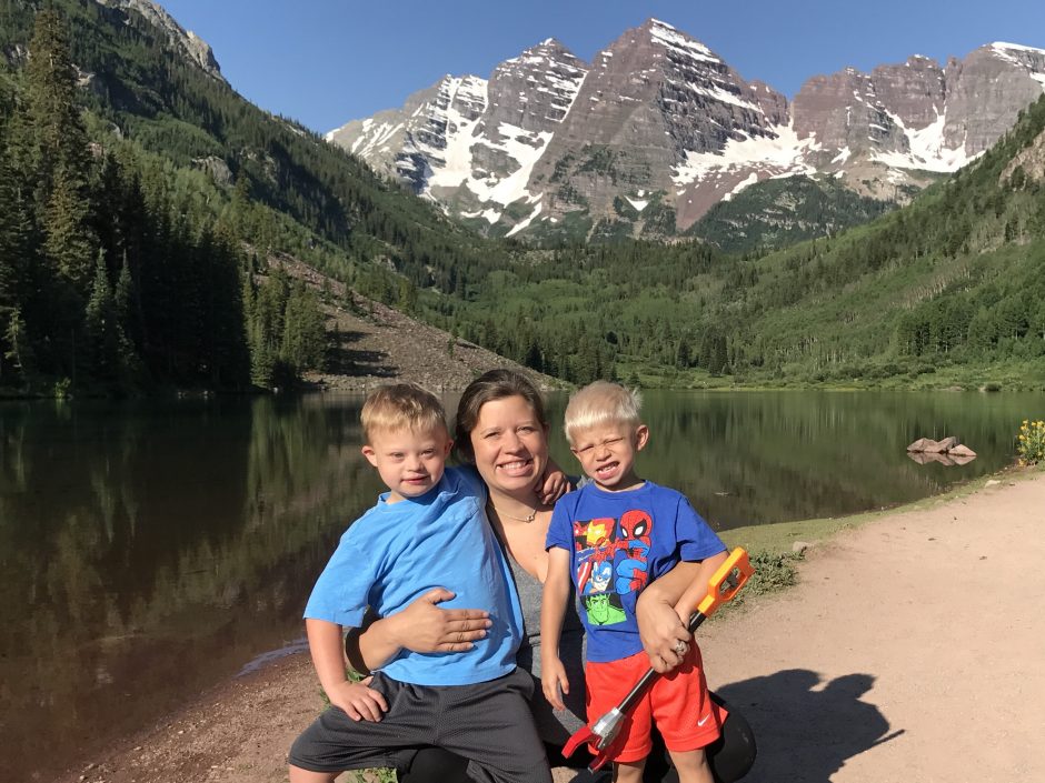 mom with two children at marron bells aspen colorado